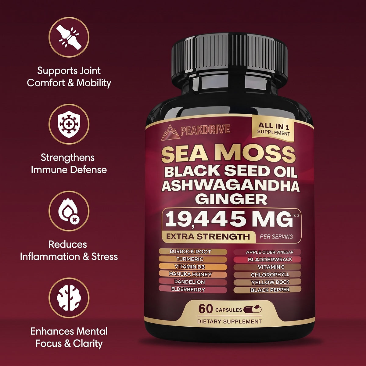 PeakDrive Sea Moss All-In-1 capsules