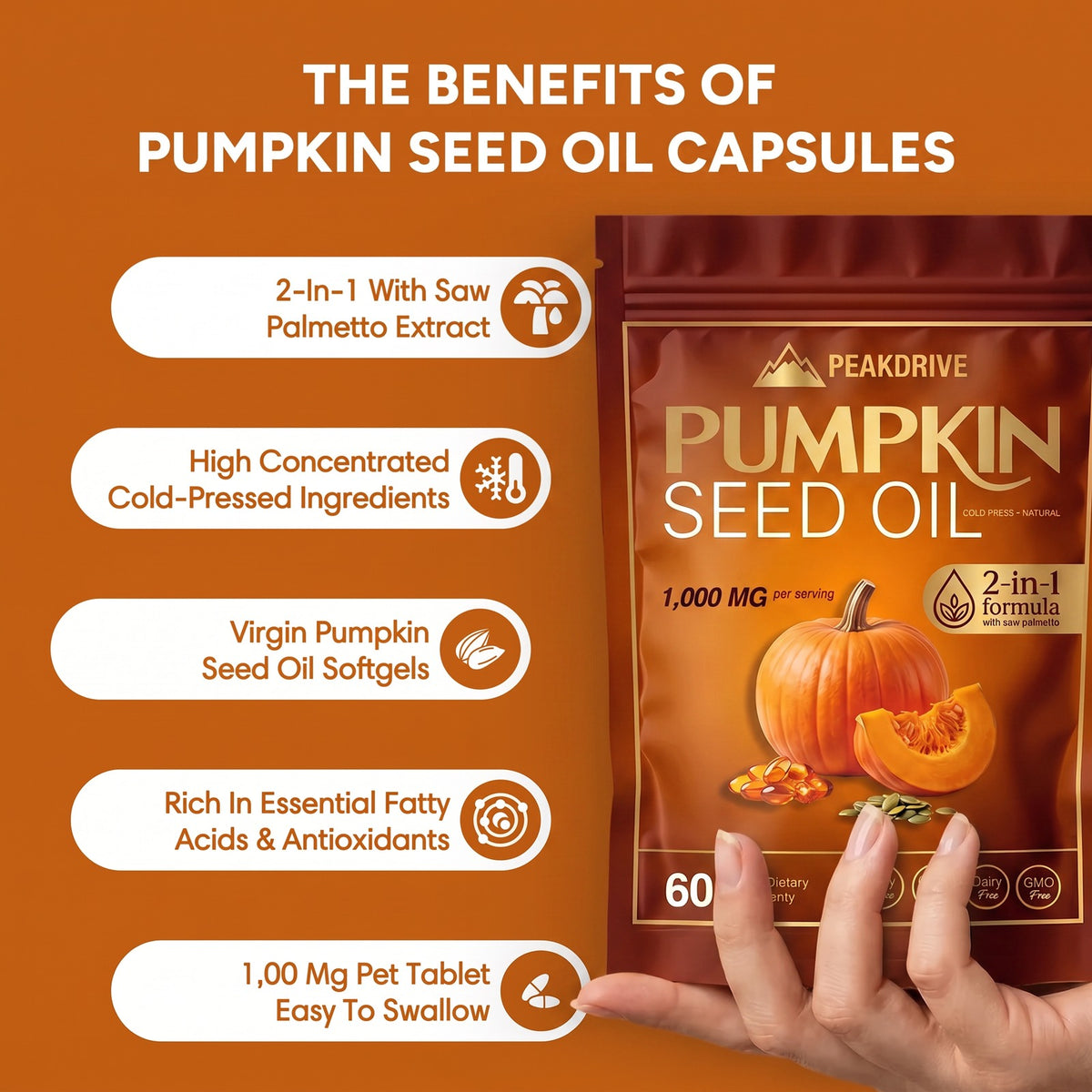 Benefits of PeakDrive pumpkin seed oil capsules